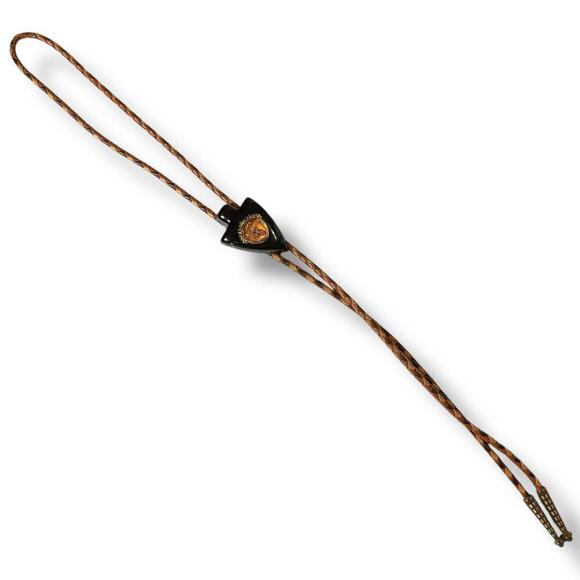 VTG Alamo Bolo Tie Mens Black Resin Brass Leather Tri-Color Chord Western Cowboy - Picture 2 of 7